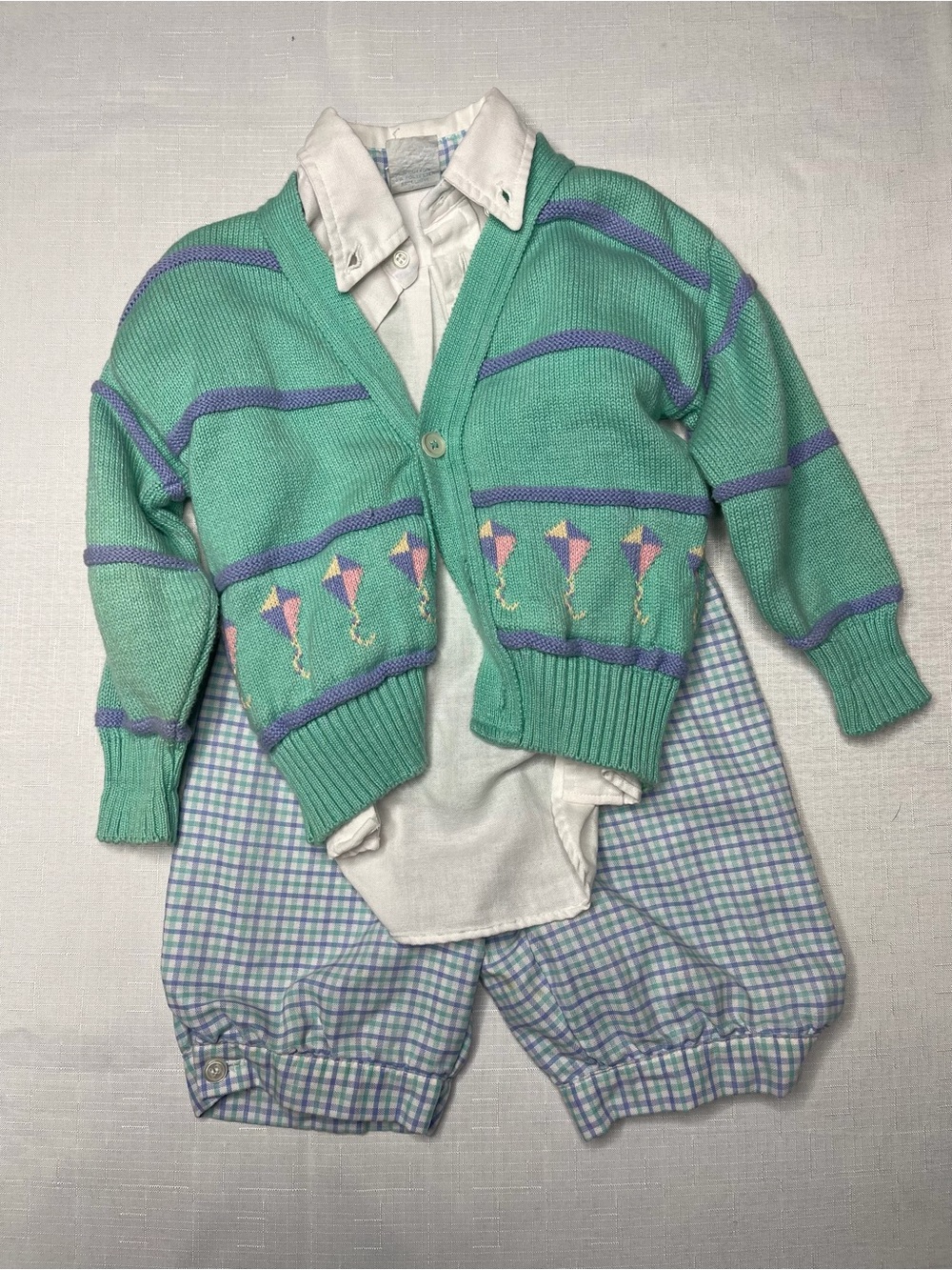 Boys vintage Kitestrings  blue and teal gingham toddler outfit 3T 4piece
